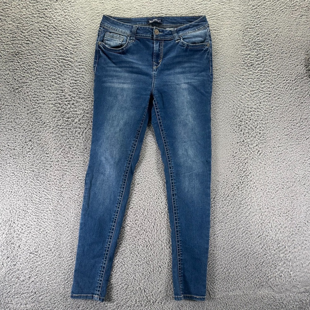 WallFlower Jeans Womens 13 Blue Cotton Denim Skinny Curvy Faded Travel Stretch